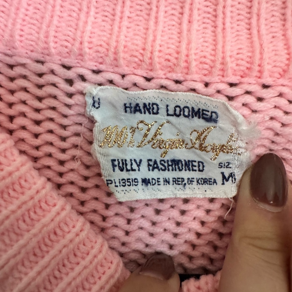Vintage Blush Cable Knit Cardigan Hand Loomed Fully Fashioned Size M Coquettw - Picture 4 of 5
